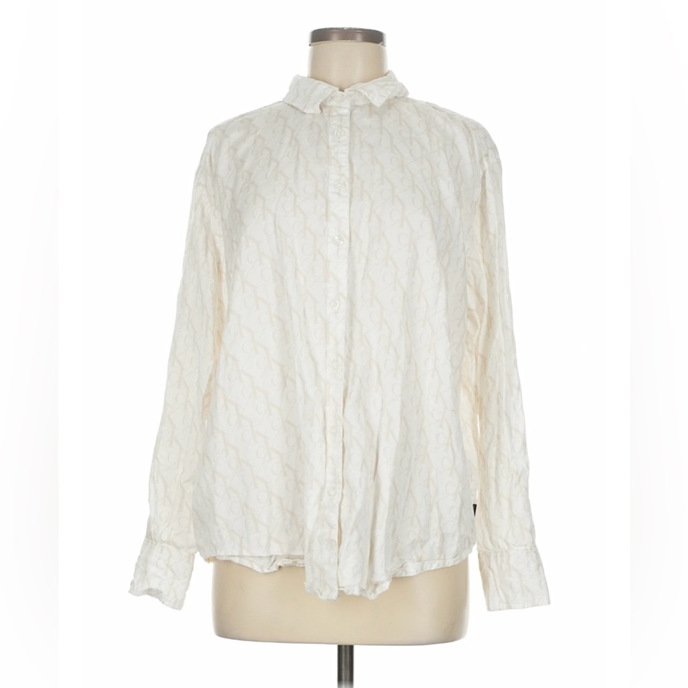 Calvin Klein Jeans Logo Cream Button Down Shirt